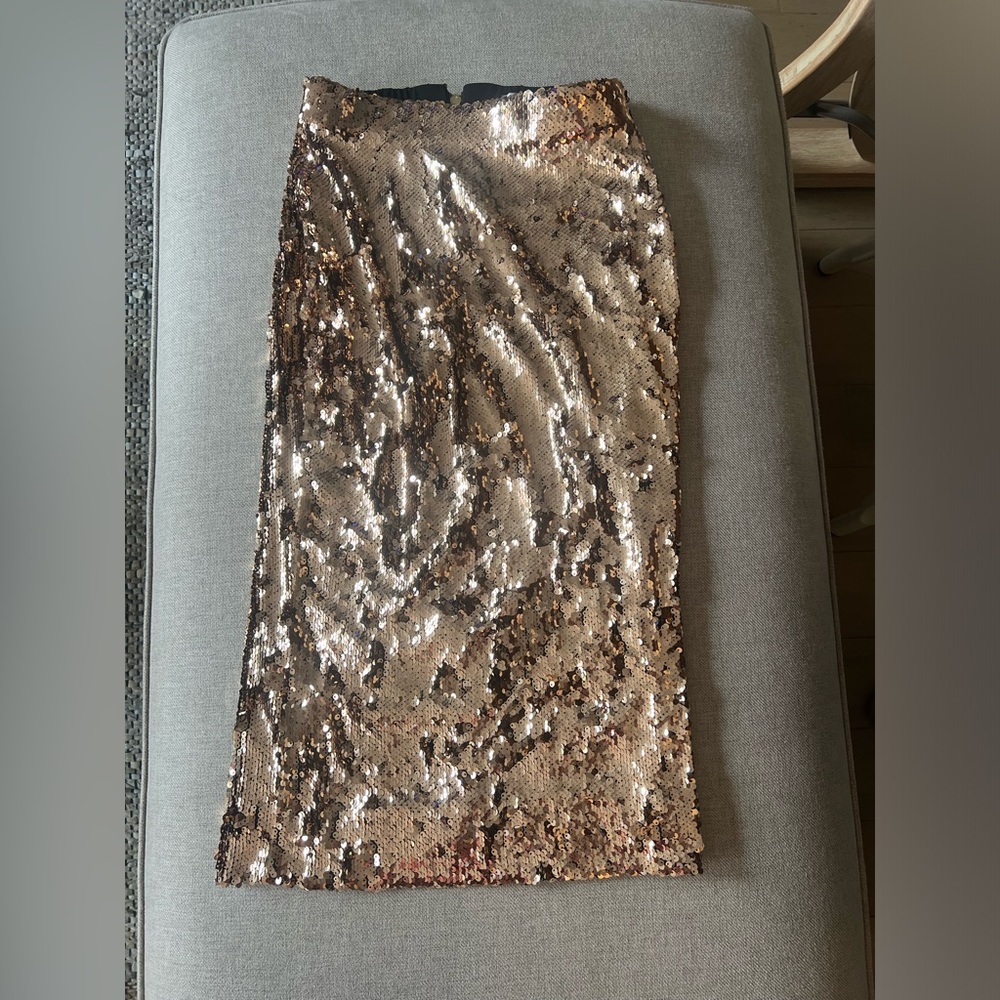 Dress The Population Gold/Copper Sequin Midi Skirt w/ Slit